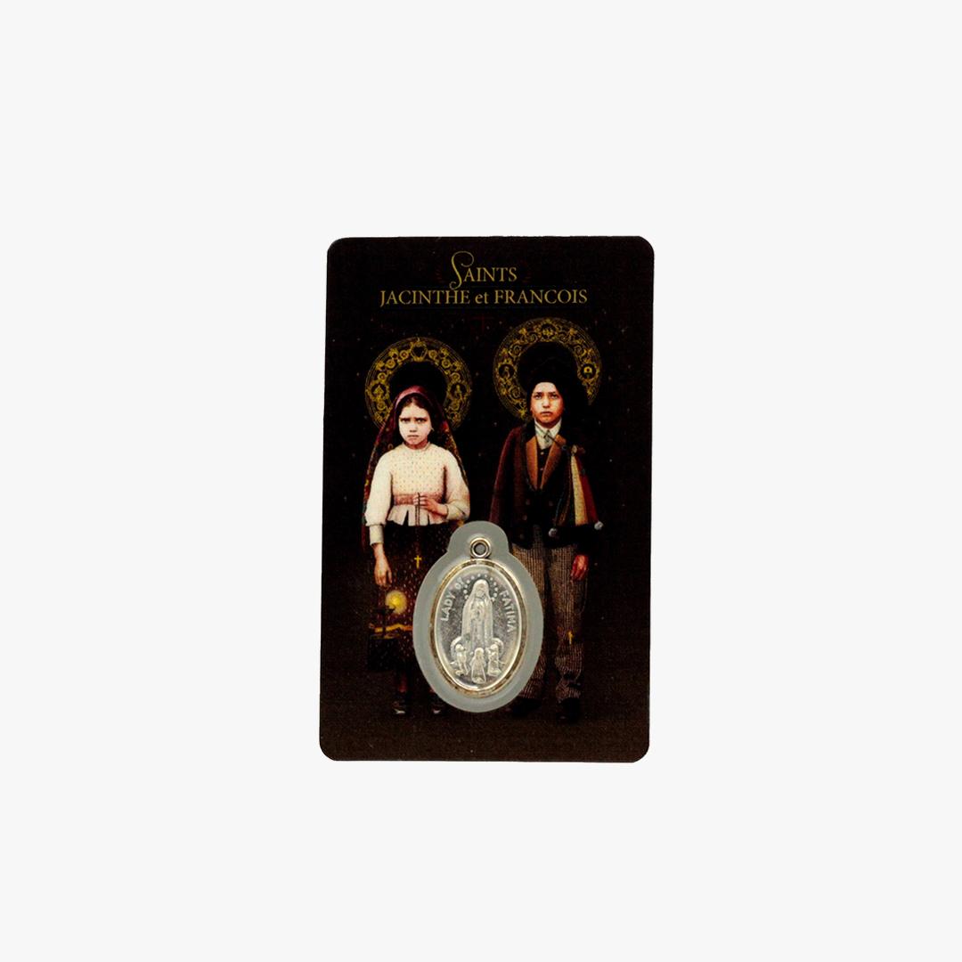 Cartão com medalha Francisco e Jacinta - Francês