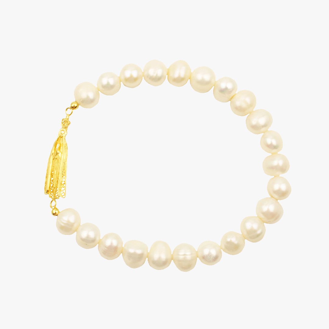 Pulseira Pérola com N. S. Dourada