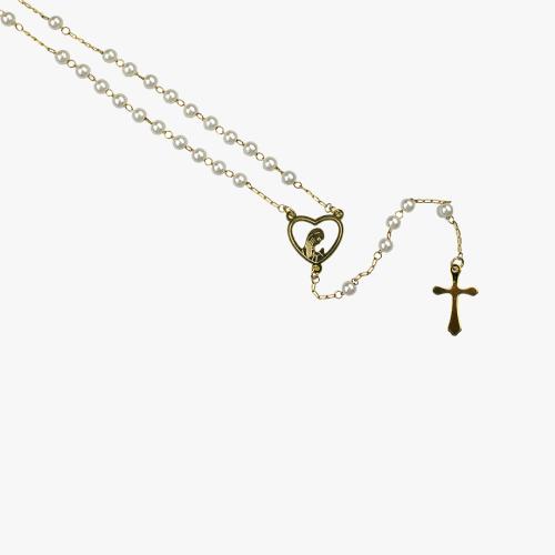 Terço Colar em Aço e Pérola